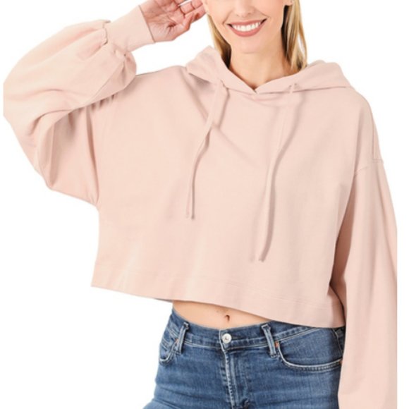 BLUSH FRENCH TERRY DROP SHOULDER CROPPE… - Picture 2 of 3
